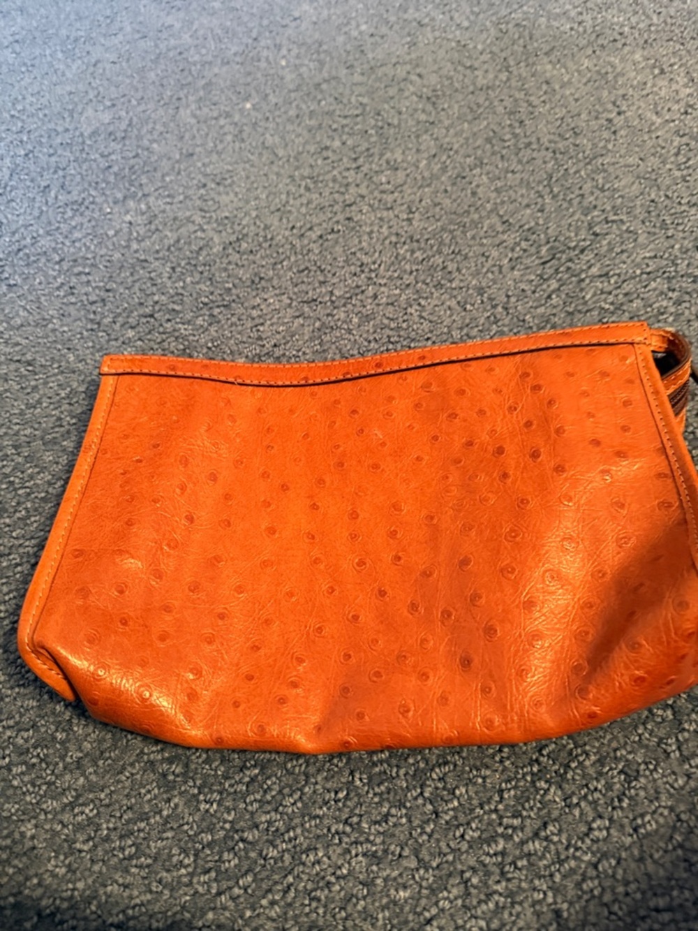 Orange Textured Faux-Ostrich Wristlet Clutch
